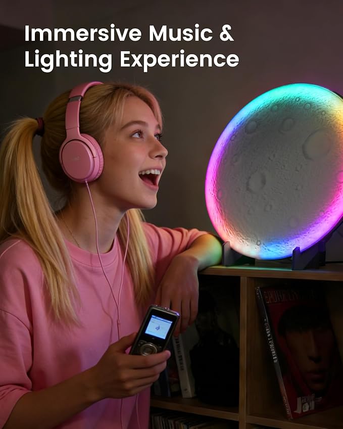 3D Moon Lamp – 3D Printed PLA Floating Moon, APP & Manual Control, RGB Music-Sync, Desktop & Wall-Mountable Night Light for Home, Kids, Party (Moon 8.6lnches)
