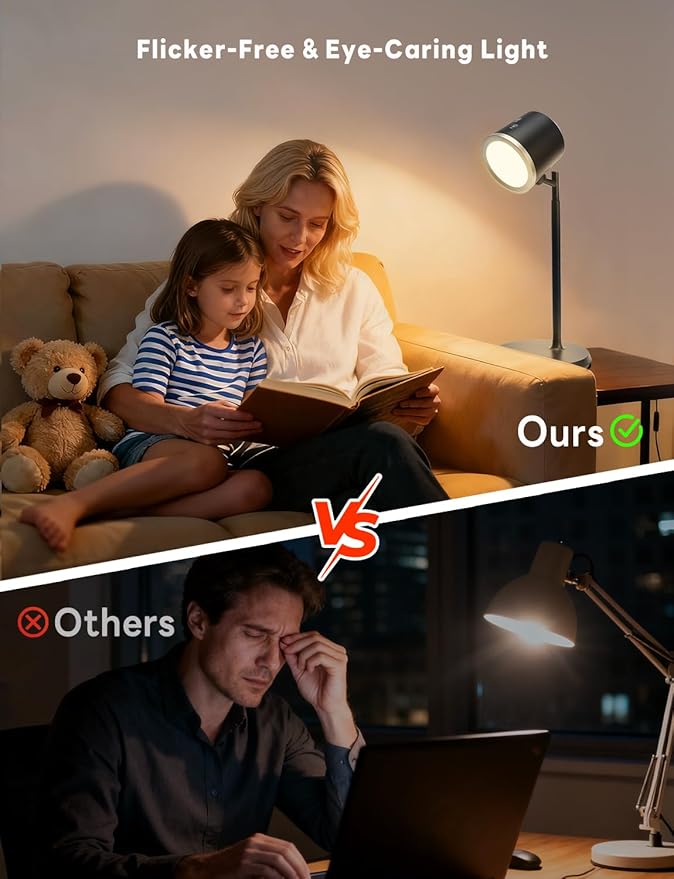 Magnetic Rechargeable LED Desk Lamp, Cordless Dimmable Reading Light with 3 Color Modes, 360° Rotation for Home Office Bedroom Hallway Camping