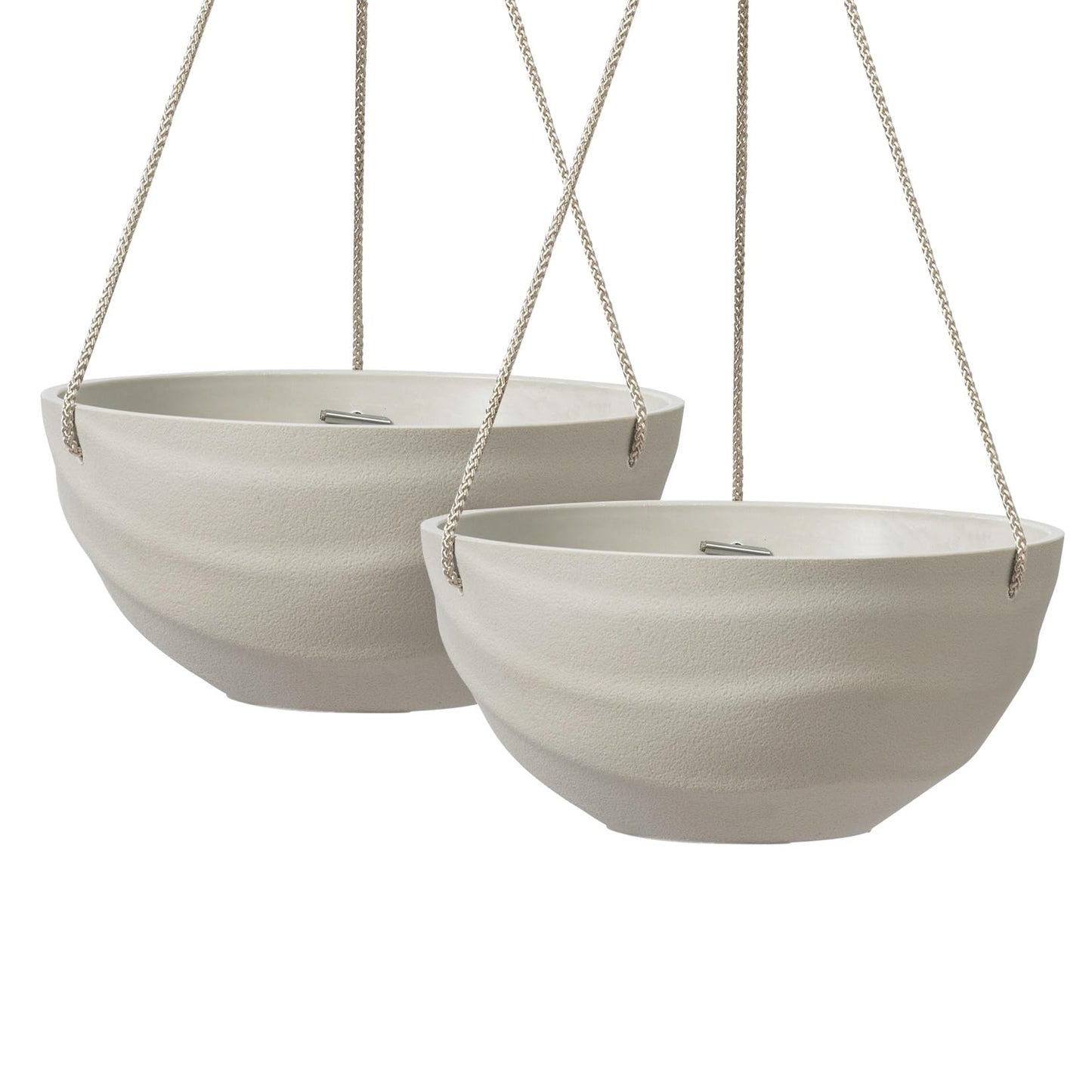 La Jolie Maison 10 Inch Hanging Planters for Indoor Plants, Outdoor Garden Planter Pots with Self-Watering Tray, Oatmeal, Set of 2