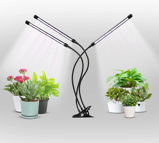 iPower LED Grow Light, 6000K Full Spectrum Clip Plant Growing Lamp with 126 White Red LEDs for Indoor Plants, 5-Level Dimmable, Auto On Off with 4/8/12H Timer