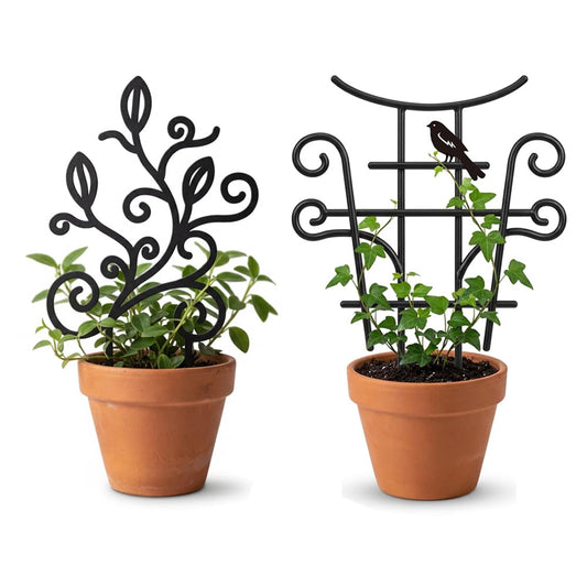 Small Trellis for Potted Plants, 2 Pack Metal Plant Trellis Indoor, 13.5 Inch Black Powder Coated Plant Support for Pothos, Monstera, Vine Ivy Flower, Decorative Indoor Plant Trellis for Potted Plants