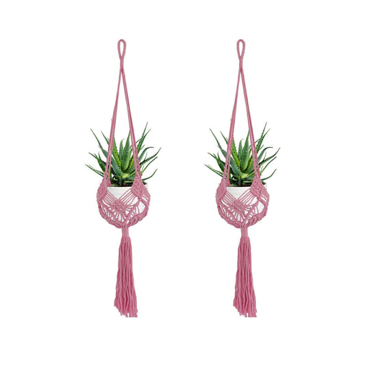 2 Pack 90CM (35inch) Extra Long Macrame Plant Hangers, up to 8 inch Pot Hanging Planter with Patterns, Premium Cotton Rope Crochet Boho Hanging Planter Basket for Indoor & Outdoor Plants (Pink)