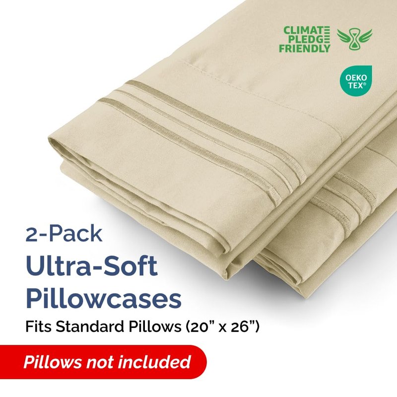 Standard Pillow Cases Set of 2 - Ultra-Soft Hotel Quality Pillowcase Covers - Comfy & Wrinkle Free - Stain and Fade Resistant - Machine Washable Pillow Protectors - 2 Piece Set - Standard Size Cream