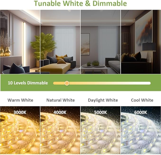 NOVOSTELLA 20ft Waterproof Tunable White LED Strip Lights, Dimmable Flexible Rope Light 3000K-6500K 12V Tape Light with Remote, Ribbon for Outdoor and Indoor Bedroom Home Mirror Kitchen Bar Cabinet