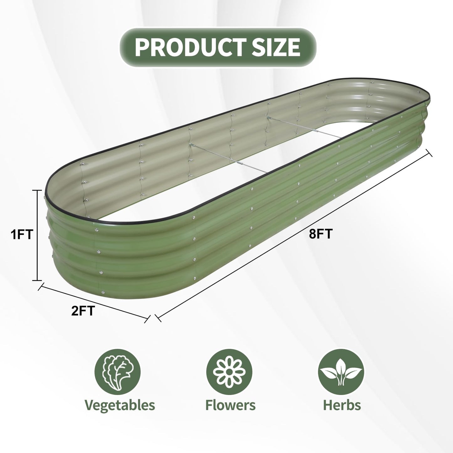 1MORE Galvanized Raised Garden Bed- Planter Garden Boxes Outdoor, Raised Beds for Gardening,Metal Garden Bed Kit for Vegetables Flower, Planter Raised Beds.8x2x1ft Green-2pcs