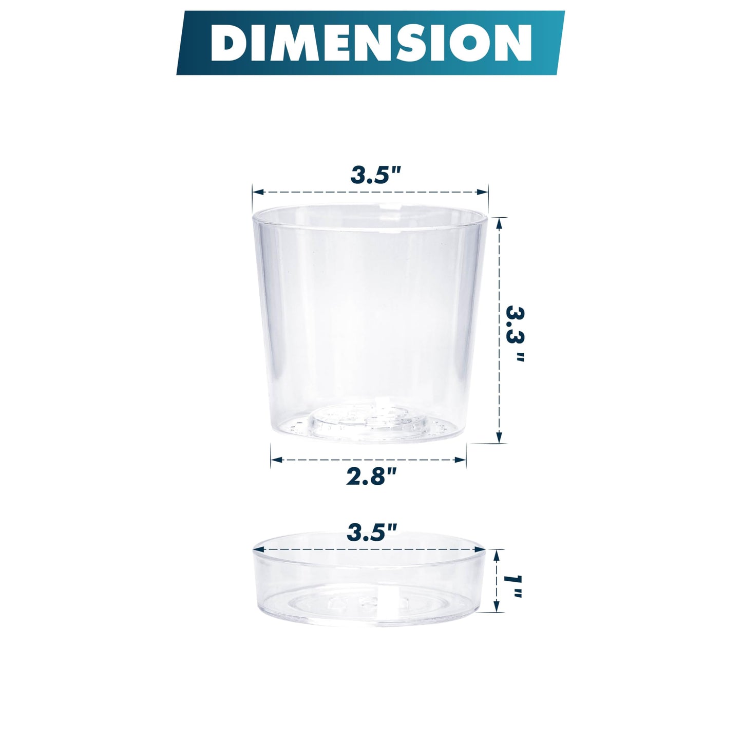 Phoenix Vine 3.5 Inch Clear Acrylic Planter Pot with Tray, Orchid Pot with Drainage Holes, Deep Saucer for Bottom Watering, Transparent Containers for Indoor Plants, Herbs, Set of 1, 91-A-D-1