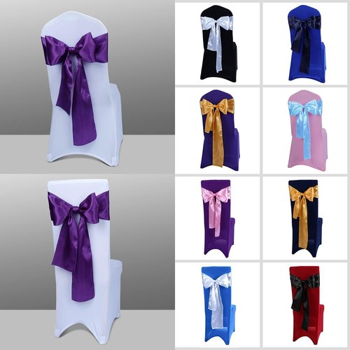Babenest Satin Chair Sashes - Upgraded 50 Pcs Chair Ribbons & Bows for Weddings & Events | Purple