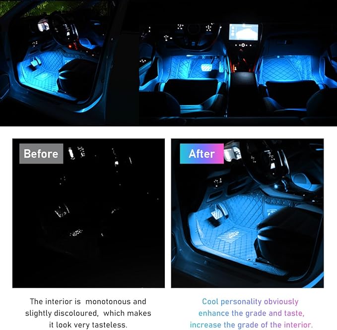 Car LED Strip Light, 24 LED RGB Auto Interior Atmosphere Lights, Cigarette Lighter Under Dash Ambient Night Light, Interior Decorative Lamp Lighting Kit Car Accessories (Ice Blue)