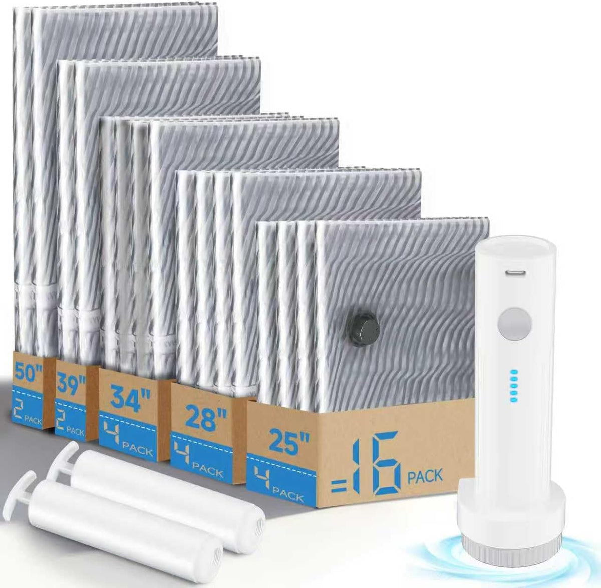 Skiennix Vacuum Seal Bags - 16 PCS Space Saver Set with Electric Air Pump for Travel & Storage