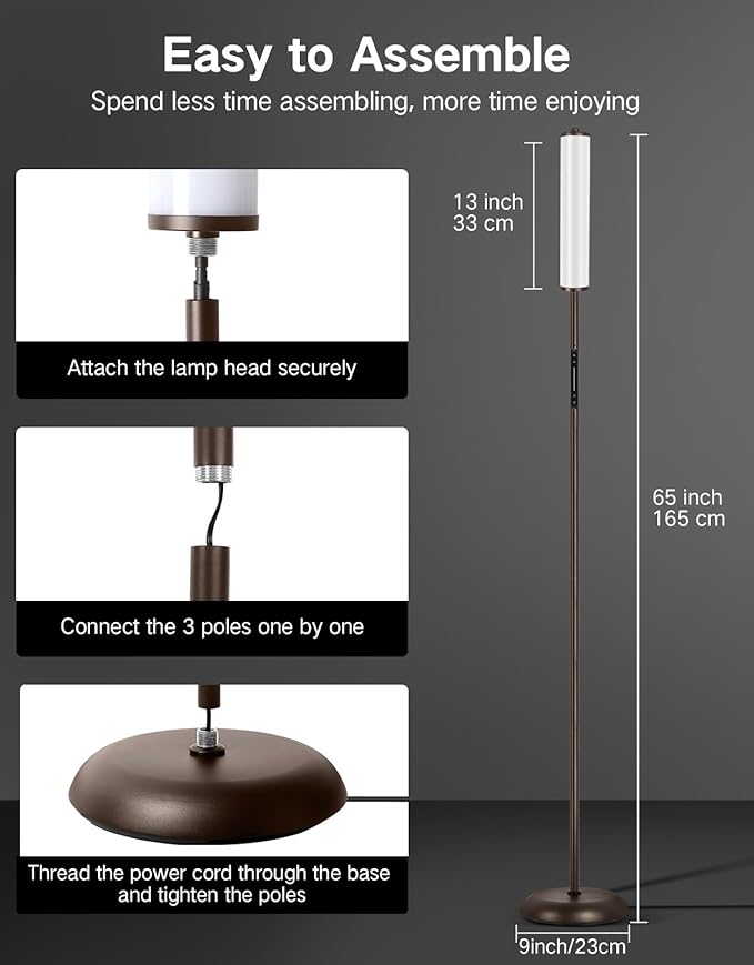 OUTON Corner Floor Lamp with Remote, Touch & App Control, RGB Color Changing Standing Lamp with 32 Modes, 360 Lighting, 3 Color Temperatures, Dimmable 66 in Tall Lamp for Living Room Bedroom,Brown