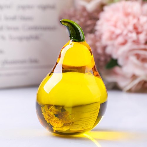 LONGWIN Mini Glass Pear Figurine - Elegant Crystal Paperweight for Home Kitchen Decor | Tabletop Centerpiece