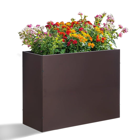 SUNNYPARK Large Metal Planter Box 32”x 12”x 24”, Rectangular Modern Brown Metal Planter Box Heavy Duty with Drainage Holes for Outdoor Garden Patio