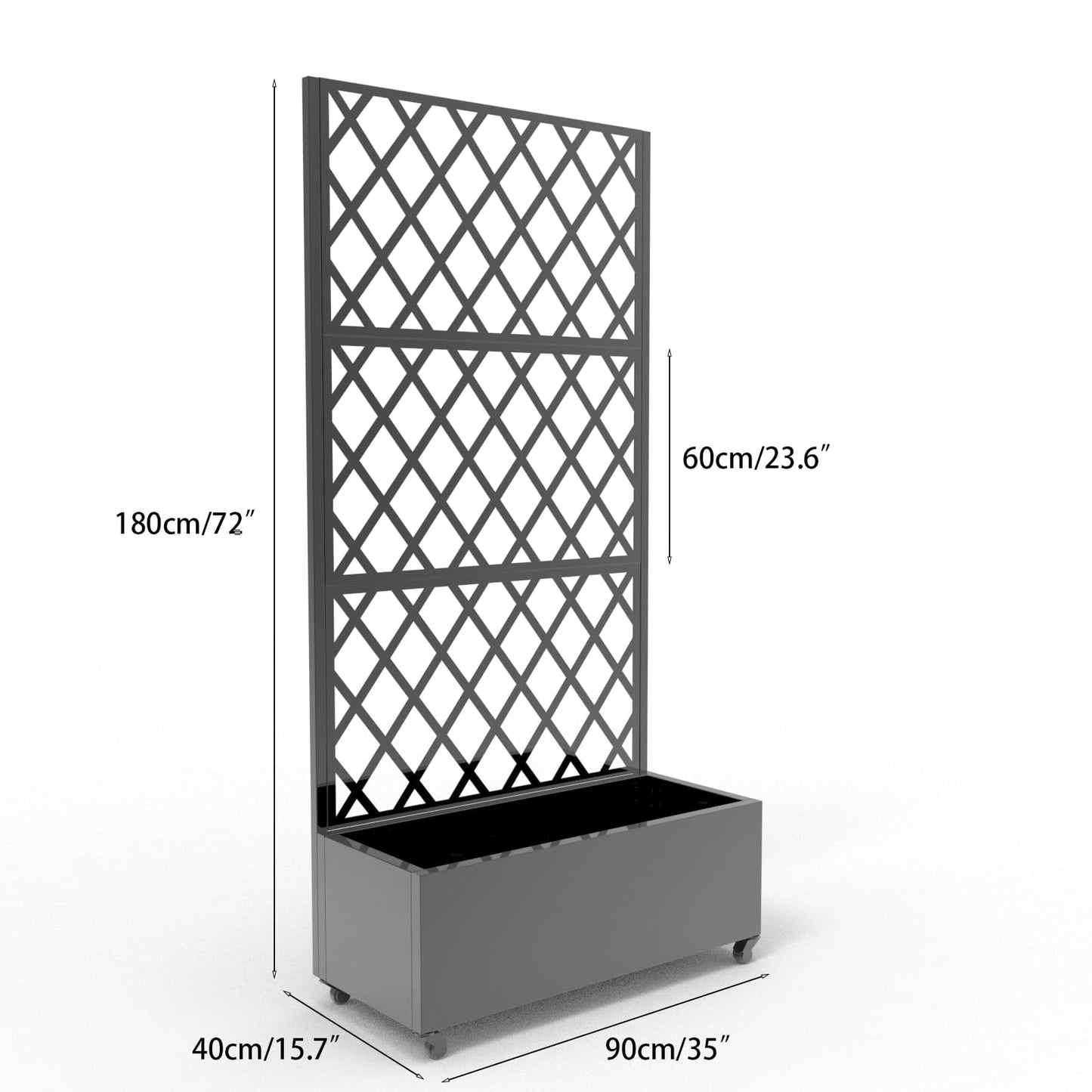 Takywep 72"x35" Black Raised Garden Bed with Diamond Lattice Trellis, Mobile Galvanized Metal Planter Box on Wheels for Climbing Plants, Vines & Flowers