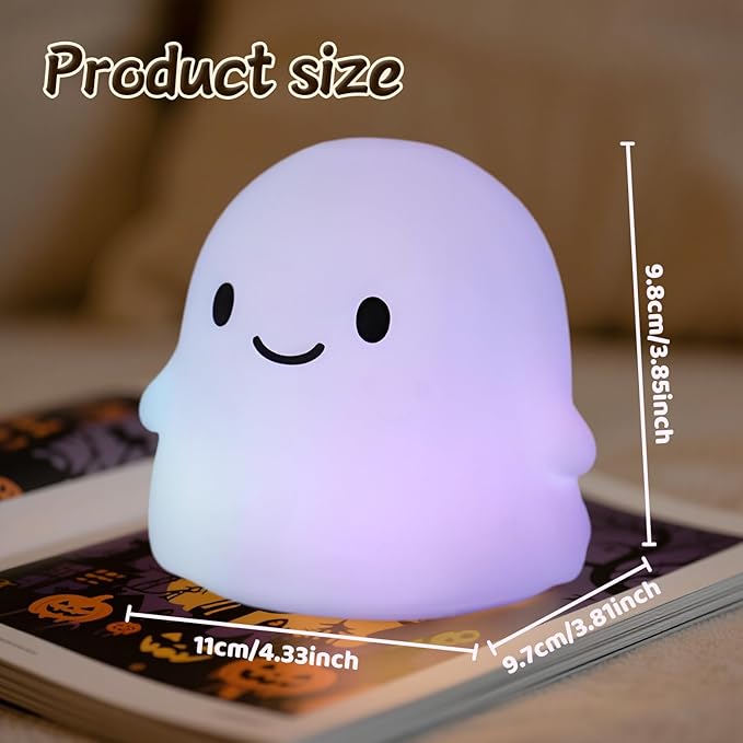 Ghost Night Light Color Changing, Cute Cloud Decor with Colors & 50Hrs, Tap Control Light Up Ghost for Kids, Rechargeable Halloween Gifts, [Women Gifts]