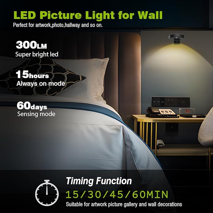 6Pack Wireless Picture Lights for Wall Rechargeable Battery Picture Frame Light with Remote LED Magnetic Art Display Light Dimmable&Timer Wall Sconce for Painting Poster Artwork Home Lighting Decor