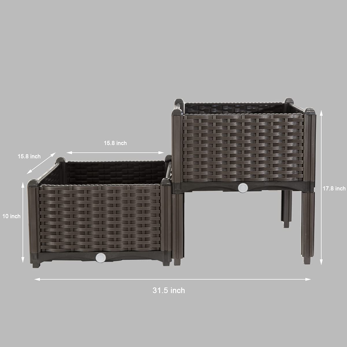 Barton 2 Pieces Raised Garden Bed Brown Plastic w/Self-Watering Design Outdoor Elevated Planter Box Kit Wheels Mobile