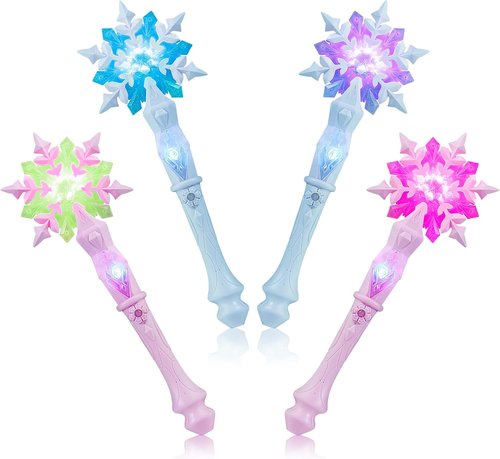 EnrichFun Light Up Frozen Snowflake Wand - Motion Sensitive Magic Princess Toy for Kids | 4 Pack (2 Blue & 2 Pink)