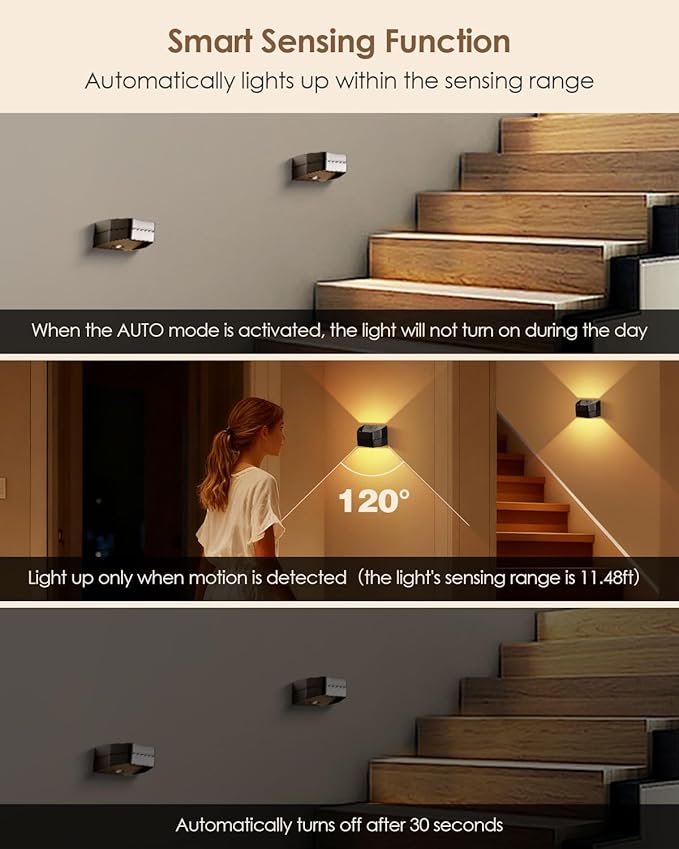 ALOVECO Motion Sensor Wall Light with Remote Control 4800mAh Rechargeable Battery, 3-Color Dimmable Wireless LED Wall Lamp Indoor Up/Down Wall Sconce for Hallway, Living Room, Stairs, Bedroom (2 Pack)