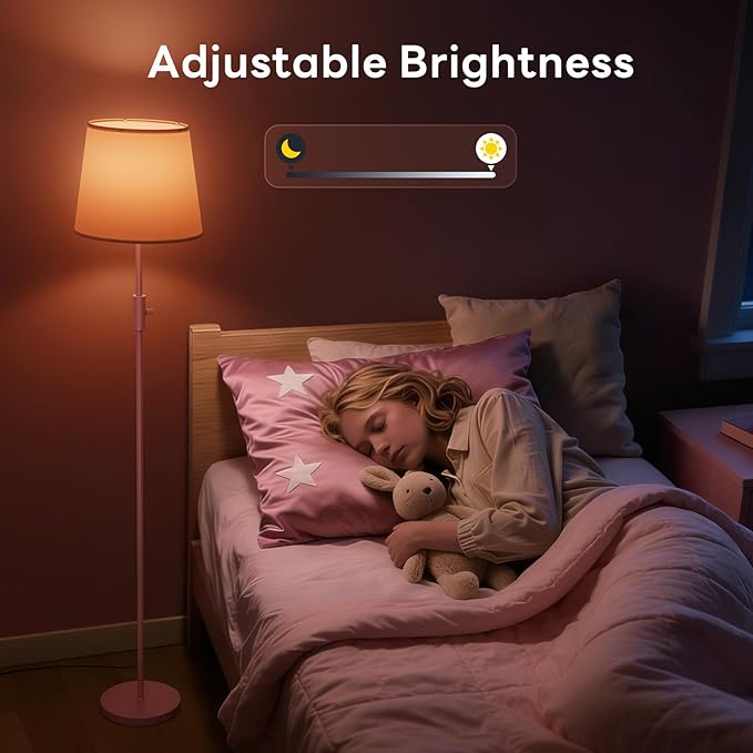 Smart Floor Lamp with RGBCW Color Change Bulb, Compatible with Alexa, Siri, Google Voice & App Control, Standing Lamp with Linen Shade, Tall Lamp for Living Room, Bedroom, Office,Pink