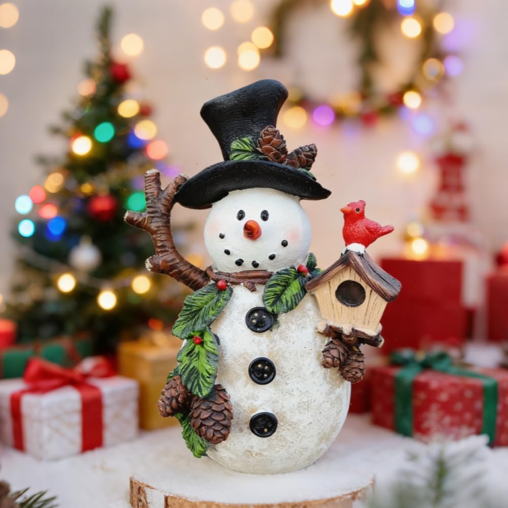 Regine Switzerland Snowman Figurines - Charming Holiday Indoor Decorations | Winter Ornaments (Holding Cardinal)