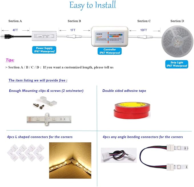 10ft 20ft 30ft 50ft 100ft 12V 60LEDs/M RGB SMD 5050 LED Strip Light Flexible Waterproof IP65 Outdoor (80)