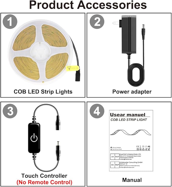 COB LED Strip,LED Strip Lights 3M/9.84ft,Touch Dimmable LED Strips,CRI90+,6000K Natural White cob led,1600LEDs,24V LED Tape Lights,Indoor for Bedroom, Kitchen, TV, Mirror,Cabinet