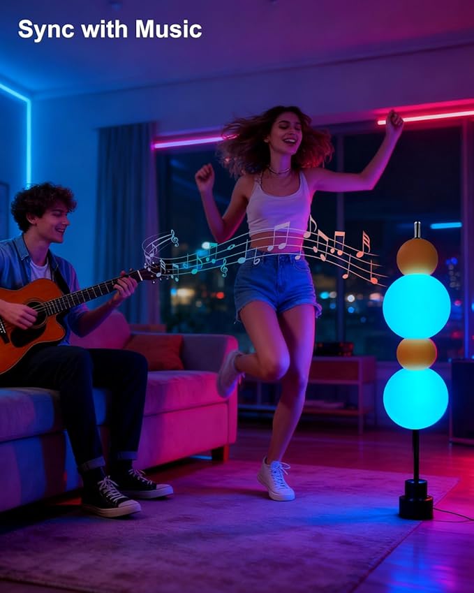 Orange Globe Floor Lamp -RGB& 3000K Dimmable LED, Touch Switch, Modern Tall Standing Lamp for Bedroom, Living Room, Home Office