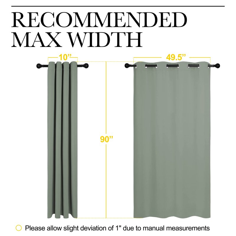 NICETOWN Greyish Green Blackout Curtains 90" Long for Office, Dining Room, Guest Room, Sound Reducing Heat and Cold Block Curtain Panels for Modern Room Decorative (55" Wide, 2 Pieces)