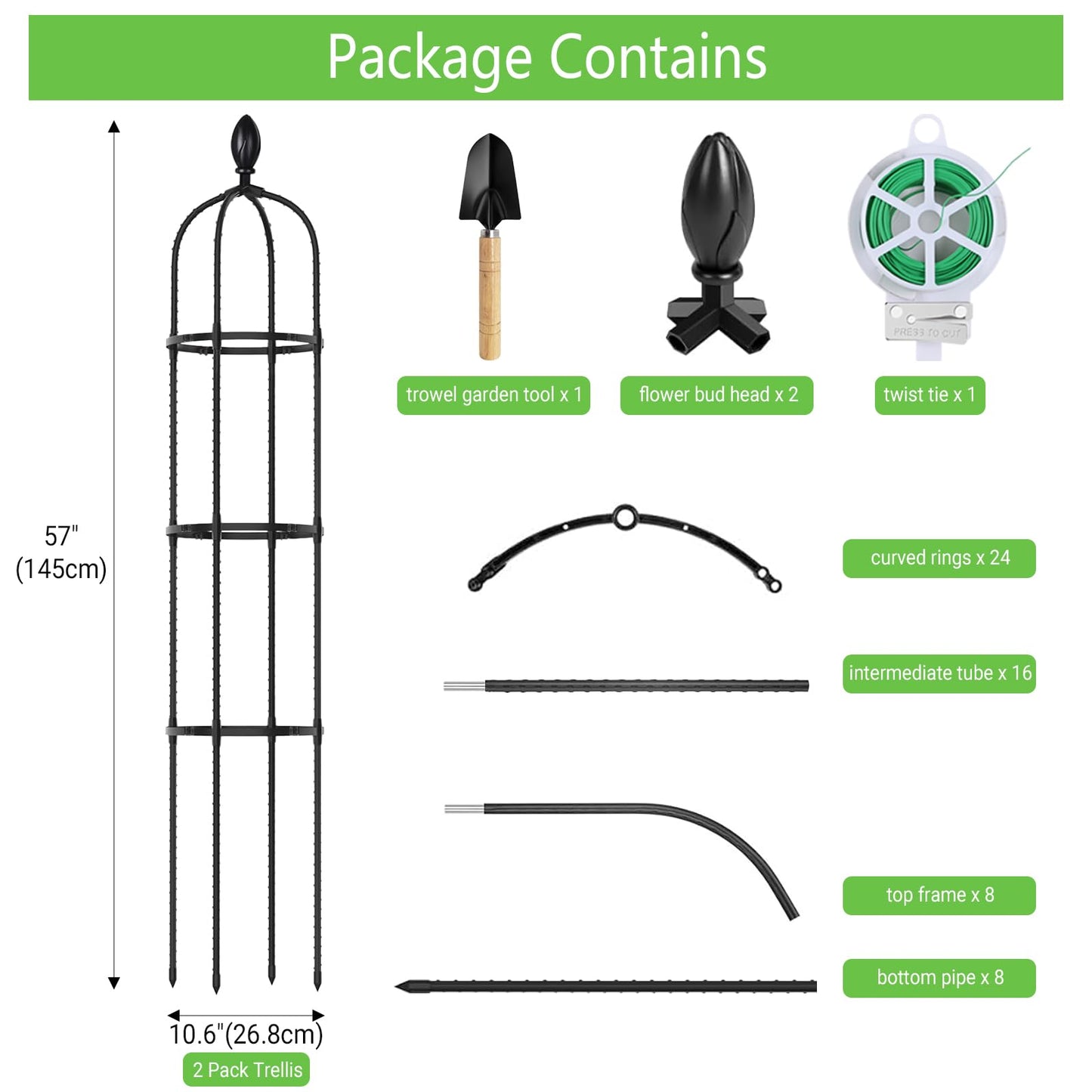 Huvai 2 Pack 5Ft Tall Garden Obelisk Trellis for Climbing Plants Outdoor, Plant Trellis Garden Tower Trellis for Potted Plant Climbing, Flowers Vegetable Cucumber Trellis