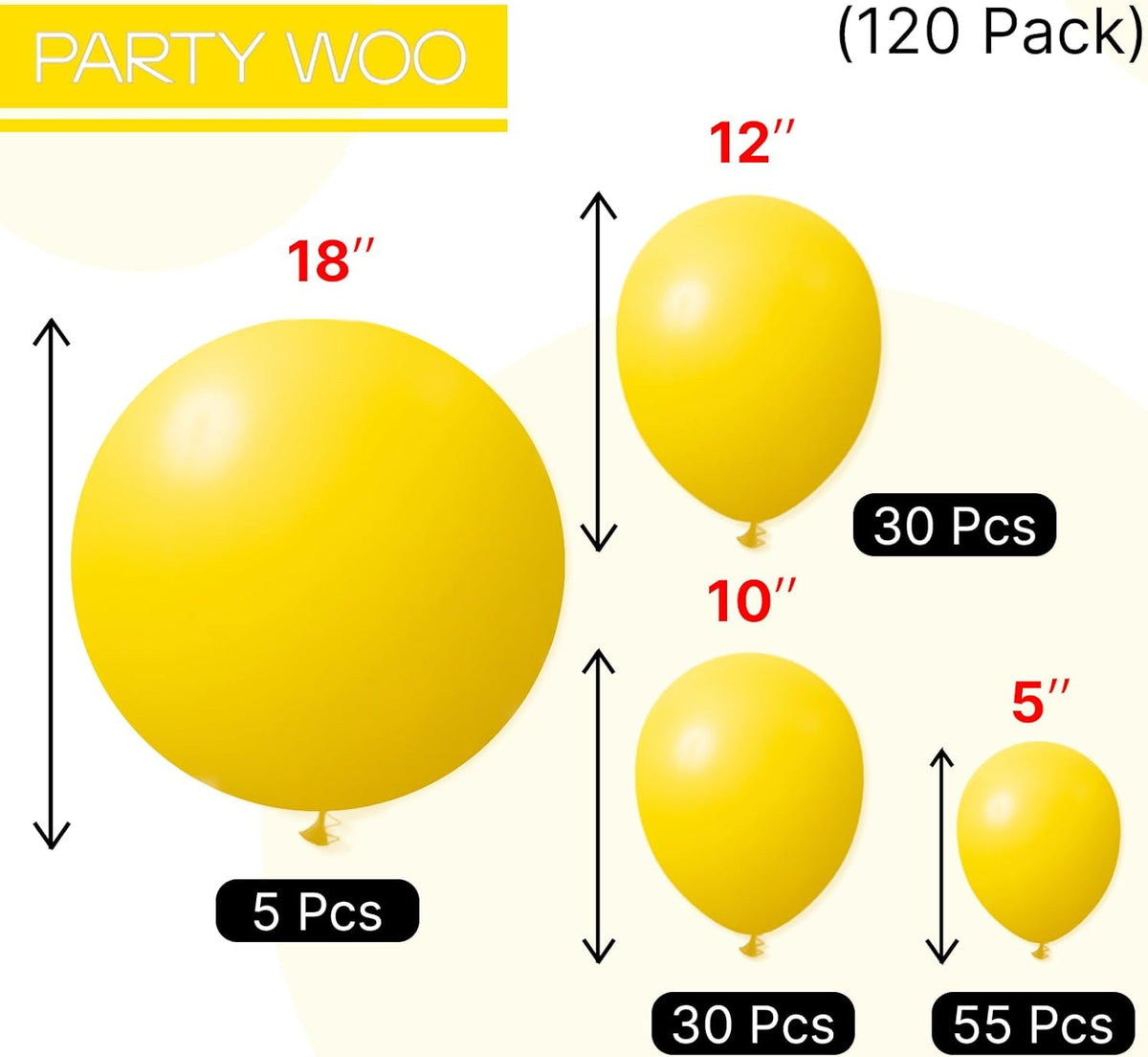 PartyWoo Yellow Balloons - 120-Piece Matte Latex Balloon Arch Kit | Various Sizes for Celebrations