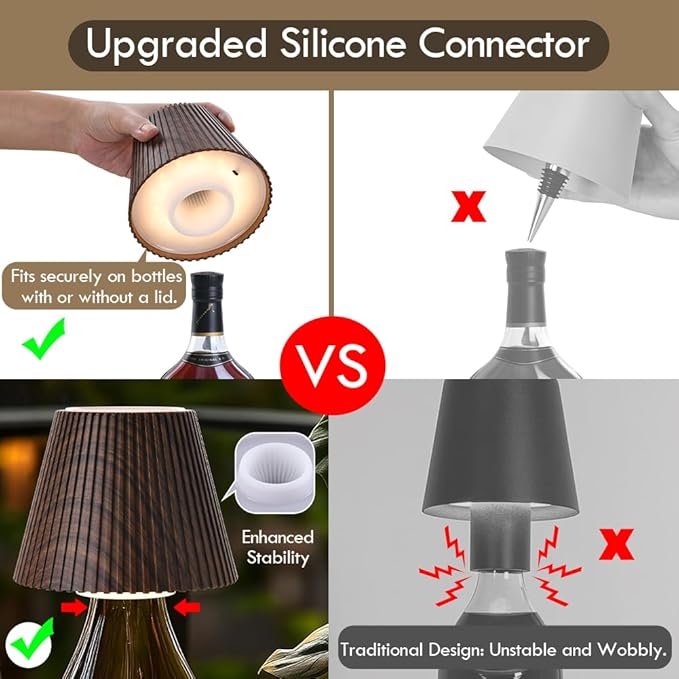WILIT Wireless Bottle Lamp Shades, 3-Level Brightness Wine Bottle Lights for Liquor Bottles,Cordless Battery Operated Lamp for Living Room, Home Bar Decor, Gifts for Mom Women Men