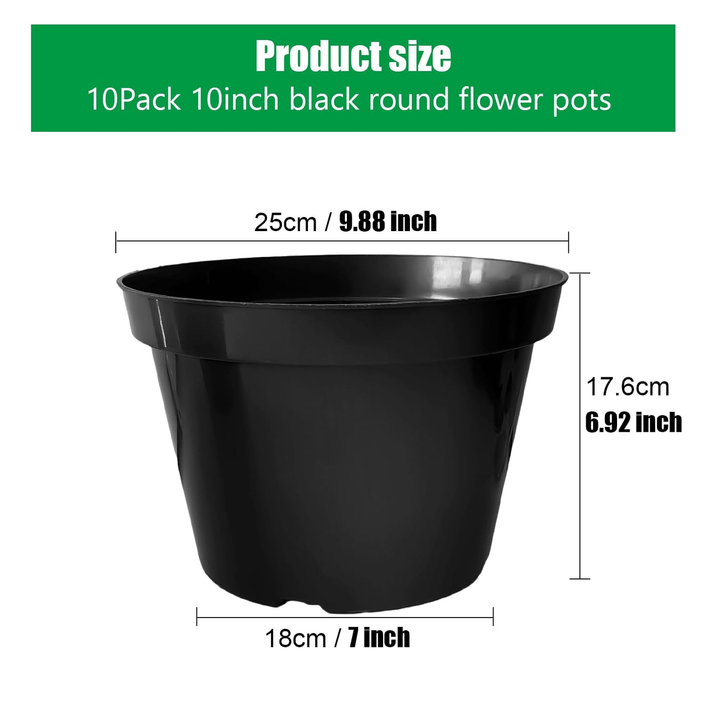 RooTrimmer 10 Inch Plastic Nursery Pots for Plants 10 Pack Plant Pots with Drainage Holes 2 Gallon Nursery Pots Perfect for Indoor Outdoor Plants Such as Herbs, Strwaberrys and Flowers, Black