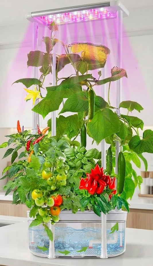 E SUPEREGROW Hydroponics Growing System kit with Trellis,Smart Hydroponic Gardening System with LED Grow Light, Indoor Hydroponic Garden Herb Grow Kit for Short Tomato,Pepper,Cucumber (6200LC)