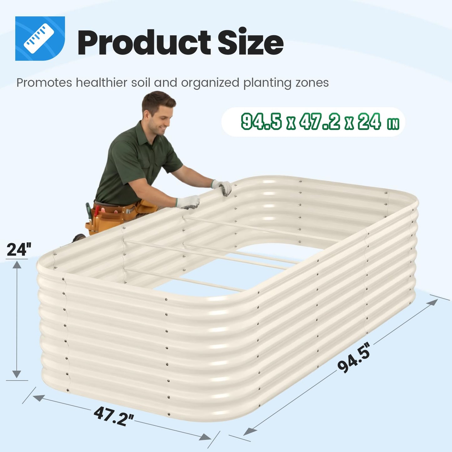 Quictent Galvanized Tall Raised Garden Bed Kit, 8x4x2 ft Oval Large Planting Box, for Vegetables Outdoor Strengthened by Crossbar (Beige)