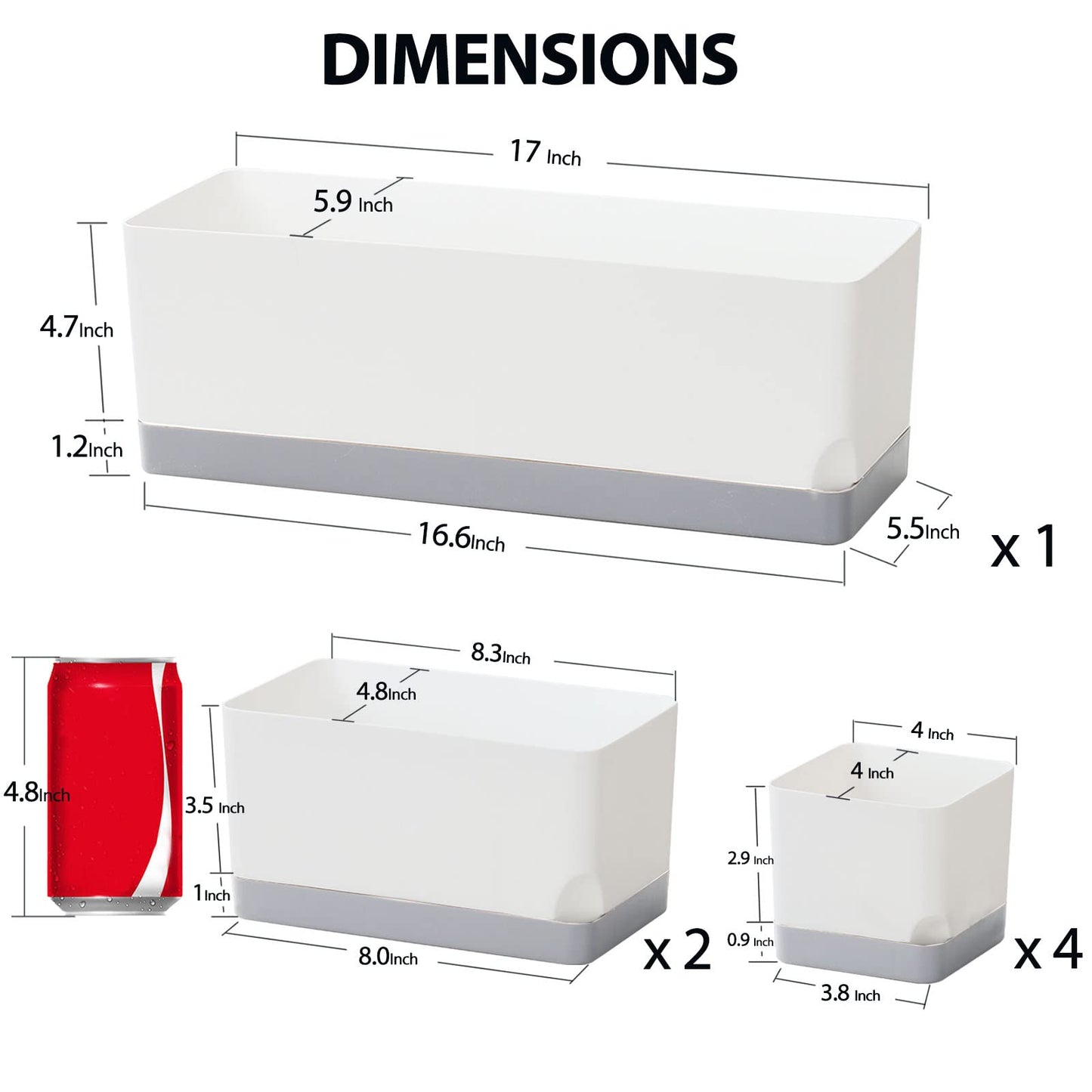 Vugosson Self Watering Planters Pots for Indoor Plants, 7 Pack Plastic Planter Box Flower Pots for Indoor Outdoor Plants, Rectangle Herb Planter Window Boxes Planterswith Drainage, Light Gray Tray