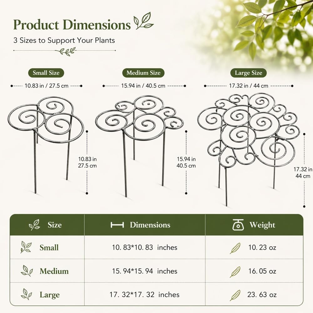 Metal Plant Support Ring for Garden Peony Cage Stand Indoor Pots Flower Hoop, Decorative Outdoor Peonies Grow Through Rings, Large Dahlia Stake, Pothos Climber Pole(1PC,Large)