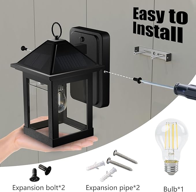 Solar Wall Lights Outdoor,2 Pack Solar Wall Lanterns Waterproof Dusk to Dawn Motion Sensor LED Sconce Lights E26 Bulb Exterior Front Porch Security Lamps Wall Mount Patio Fence Decorative