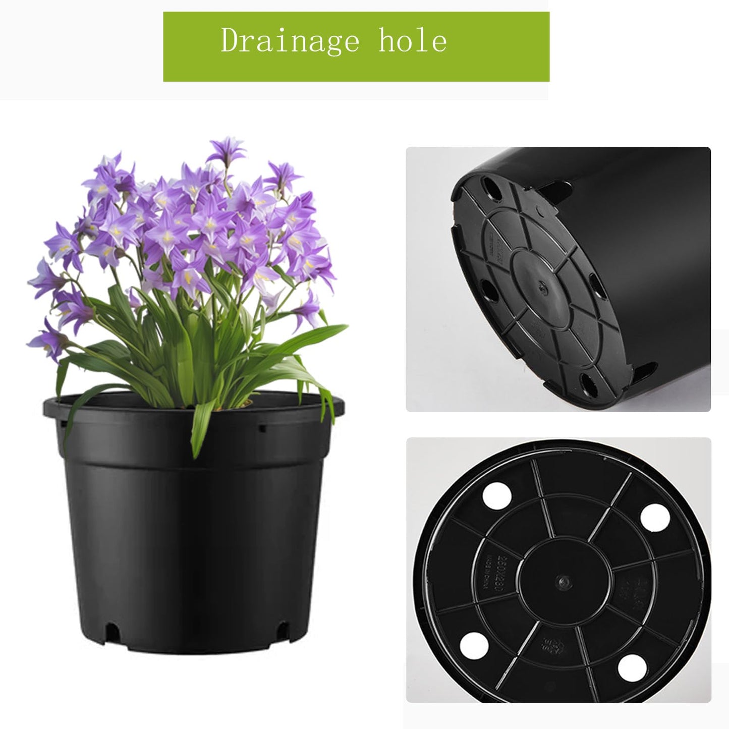 MEJENYY 3 Gallon Plastic Plant Pots, 5 Pack Round Nursery Pots with Drainage Holes, Black, Indoor/Outdoor Use
