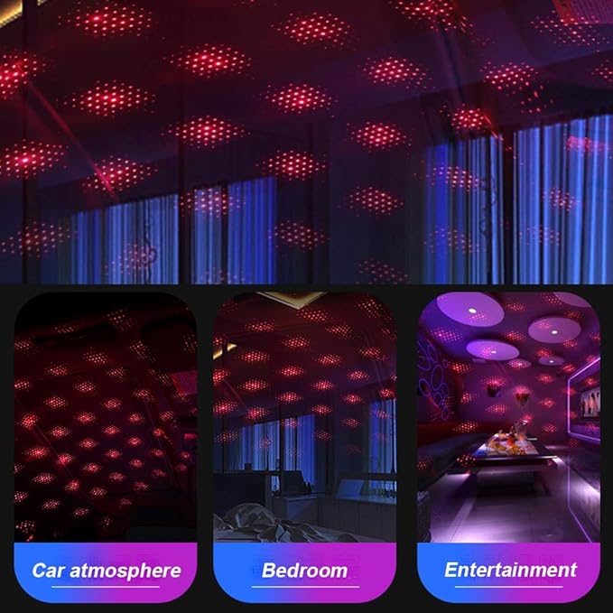 LEDCARE USB Star Projector Night Light, Portable Adjustable Romantic Interior Car Roof Lights, Portable Star Lamp Projector Decorations for Car, Ceiling, Bedroom (Red)