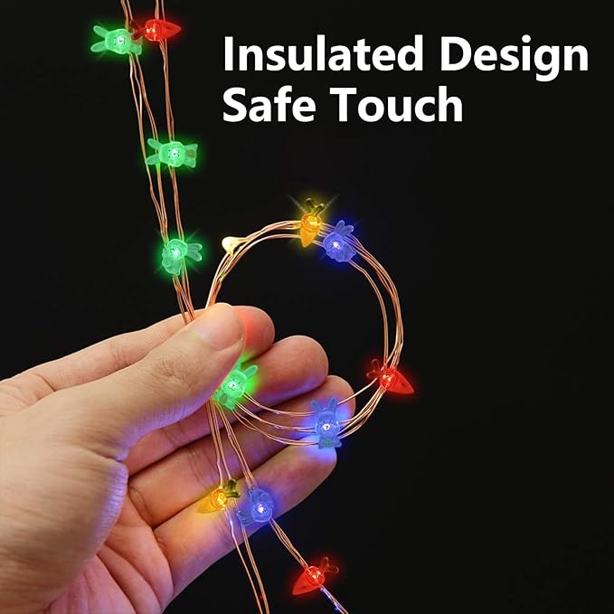 pozzolanas Led Fairy Lights Battery Operated Mini String Lights 2P 16FT Bunny Carrot String Lights 50LED IP65 Waterproof Spring Rabbit for Easter Basket Eggs Party Seasonal Bedroom Decor