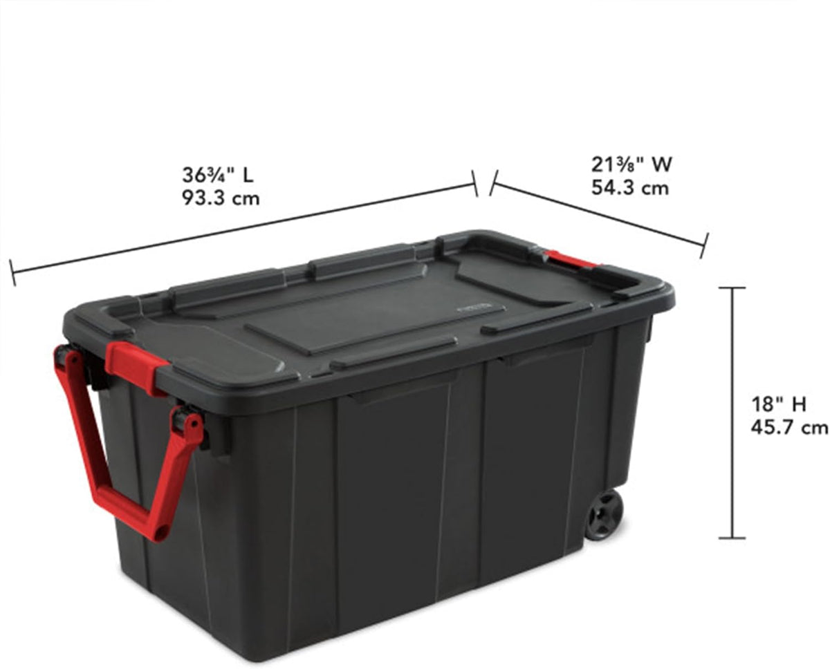 Sterilite Wheeled Tote - Durable 40 Gallon Storage Container in Black | Ideal for Organizing