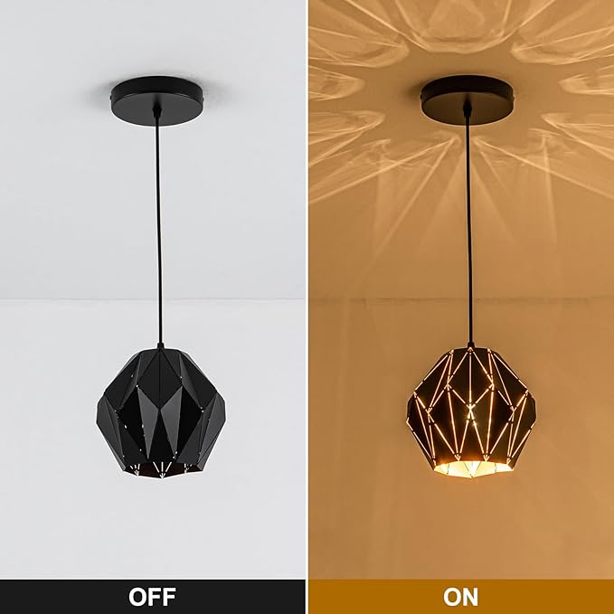 Industrial Pendant Lights Kitchen Island,Black Hanging Lighting Fixture with Metal Geometric Diamond Shade Vintage Ceiling Chandelier Pendant Lamp for Dining Living Room Bedroom 1 Light