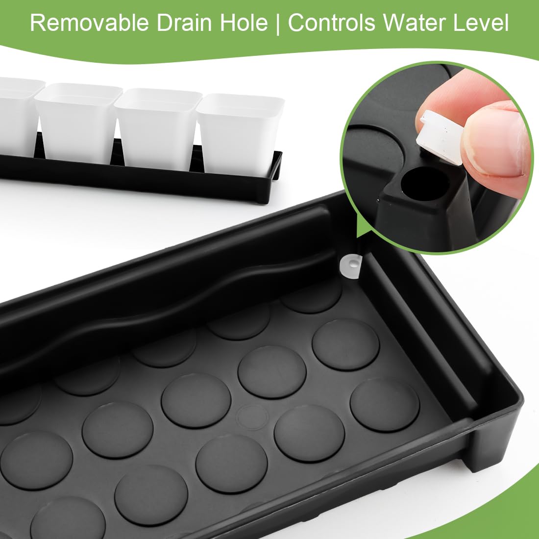5 Pack Plastic Window Sill Saucer (16"x5.5"x1.5"), Rectangular Windowsill Plant Pot Trays with Removable Drainage Hole, Thick Plant Saucer Tray for 4 inch (10CM) Flower Seedling Pots (Black)