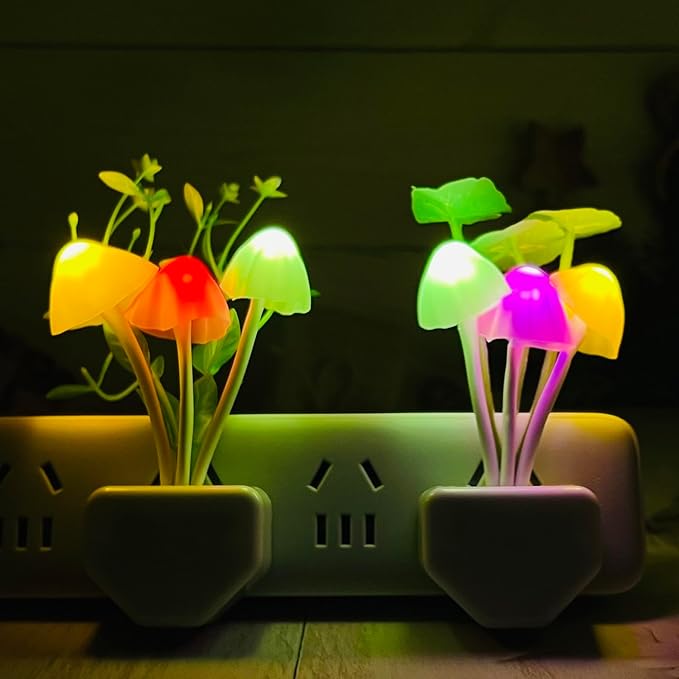 ZEZHOU Sensor LED Mushroom Night Lights - Color Changing Cute Plug in Wall Lamp, Energy Saving NightLight for Adults Kids Bedroom, Bathroom, Toilet, Stairs, Kitchen, Hallway Corridor