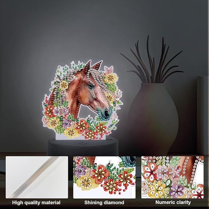 Garland Horse Diamond Art Painting Night Light,Diamond Art Painting Kits Desktop Touch Lamp Ornaments for Tabletop Decor Diamond Art Accessories for Adult Beginner Bedrooms Living Room