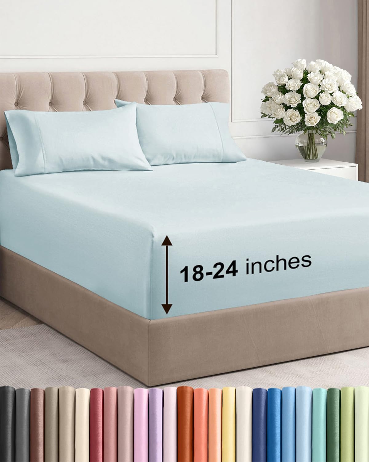 Skiennix Extra Deep Twin XL Sheet Set | 4-Piece Breathable Cooling Bedding - Soft, Wrinkle-Free Ice Blue
