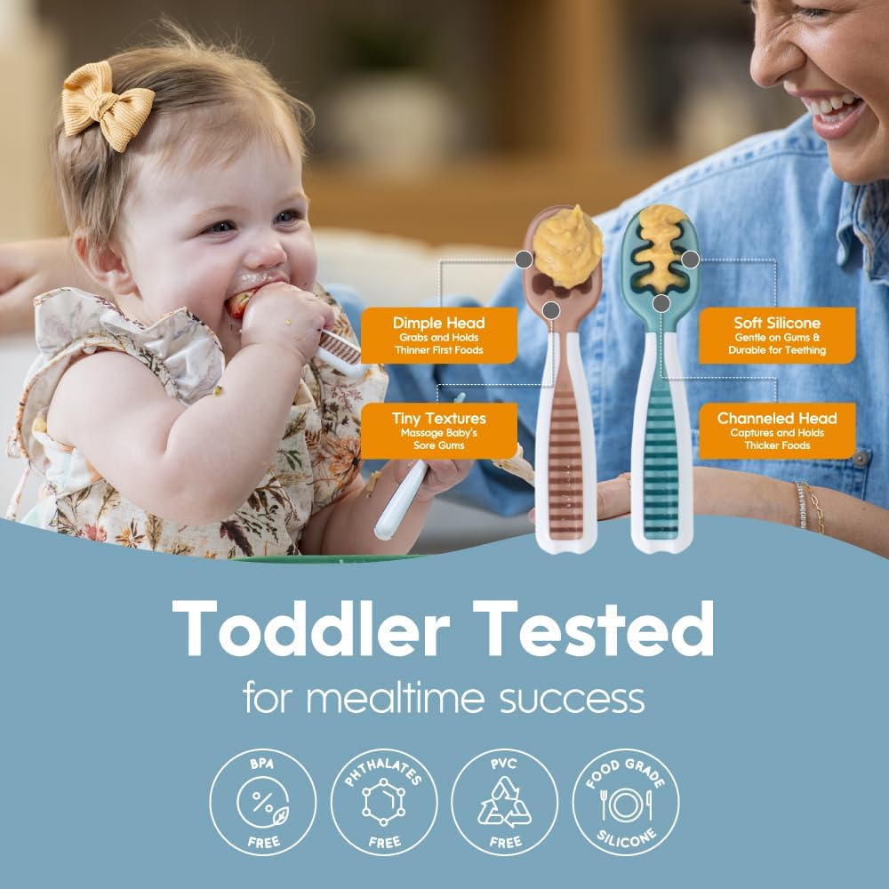 NumNum Baby Spoons Set - Silicone Pre-Spoon GOOtensils for Baby Led Weaning | 6-Pack, BPA-Free, Ages 6+ Months