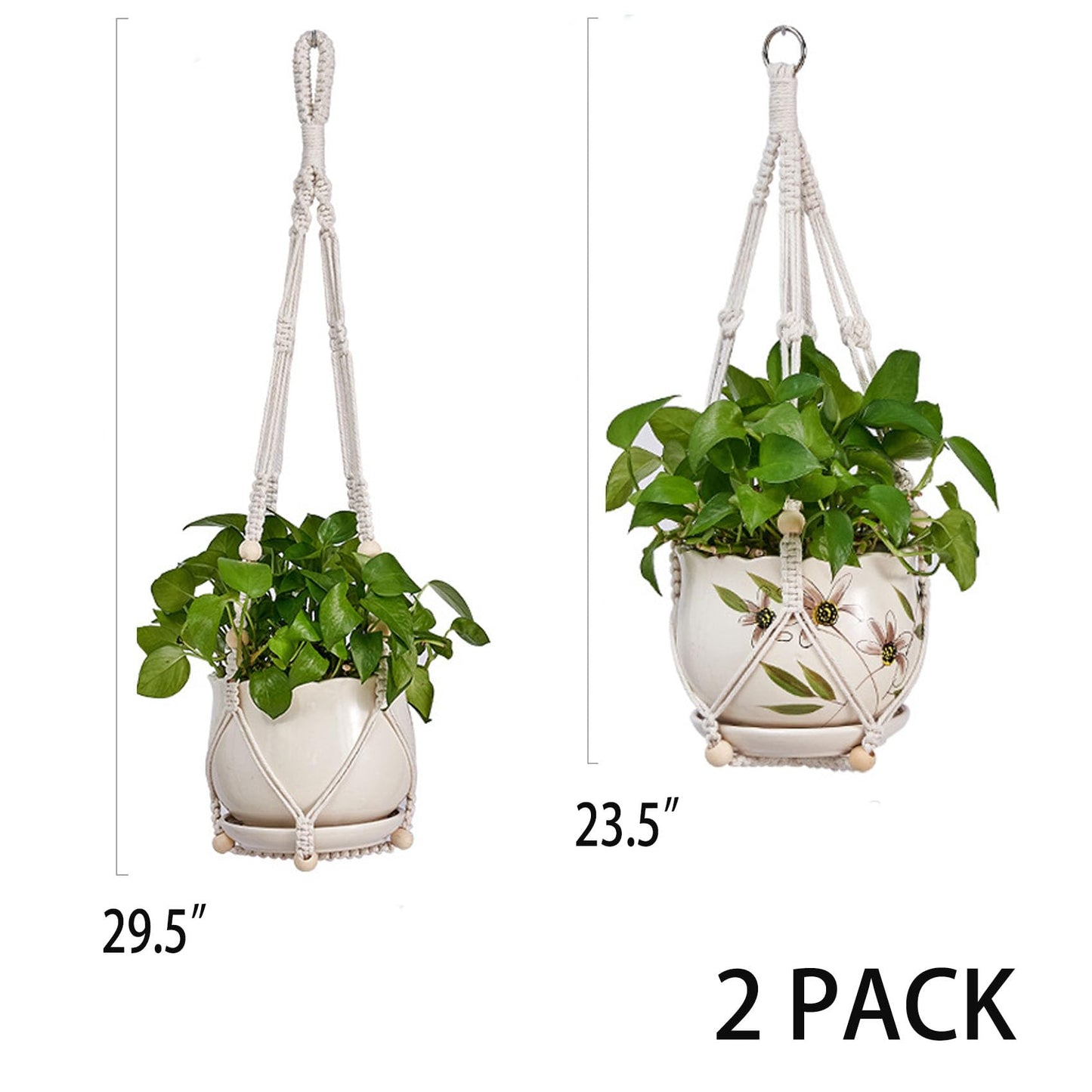 2 Pack Plant Hanger - 29.5" & 23.5" Hanging Planters, Handmade Cotton Rope Plant Holder Fits 3.9"-11.8" Flower Pots Indoor & Outdoor Boho Home Decor (POTS NOT Included)
