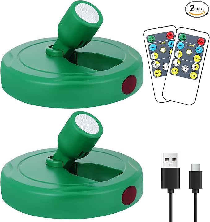 Cordless Spotlight Battery Operated, Rechargeable Plant Spot Lights, Dimmable Accent Lighting with Remote, LED Uplight for Picture Tree Painting Gallery Portrait Dartboard Art Photo, Green