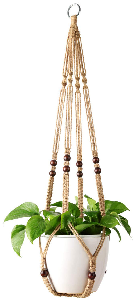 Mkono Set of 2 Macrame Plant Hanger 35 Inch and 43 Inch Indoor Jute Hanging Planter Basket with Wood Beads Decorative Flower Pot Holder No Tassels, Brown (POTS NOT Included)